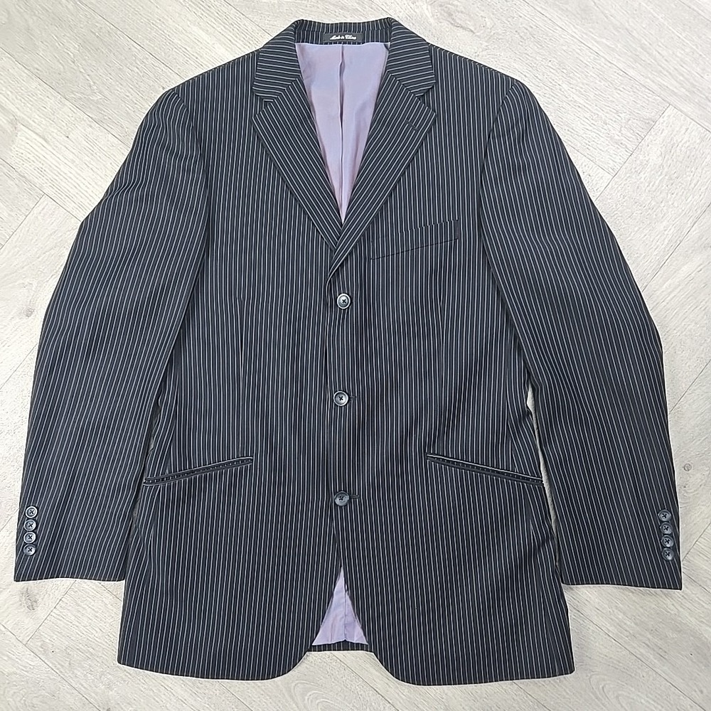 Billy London 40R Suit Jacket Blazer Notched Long Sleeve Striped Black Blazer